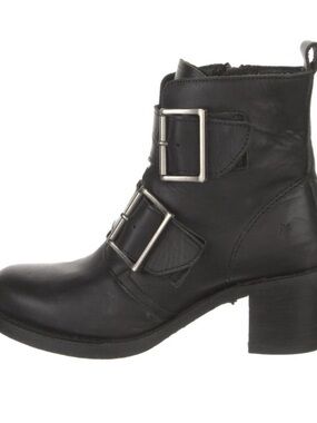Frye Sabrina Black Double Buckle Leather Ankle Boots for Women Size 6.5